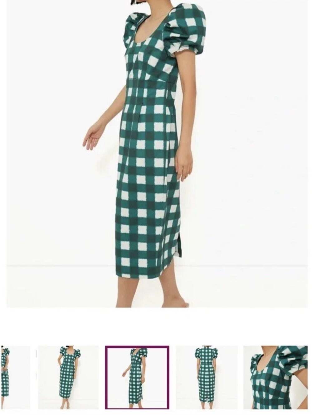 Tuckernuck Green Plaid Puff Sleeve Midi Dress Size S